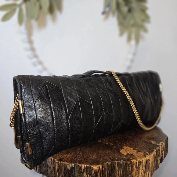 Juicy Couture Black Dressy Formal Wide Leather Ribbed Crossbody Dust Cover - Picture 2 of 15